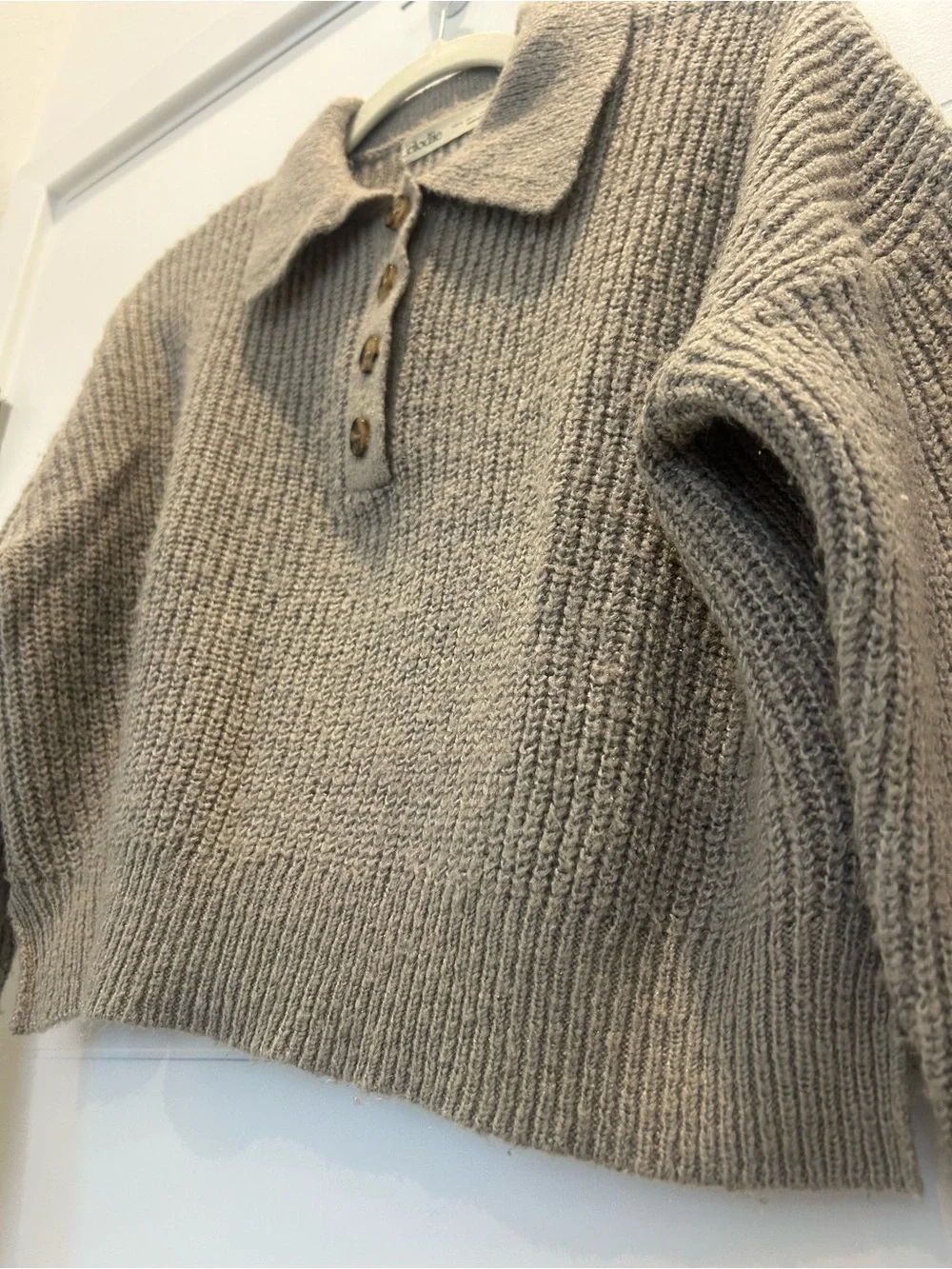 Elodie Brown/Gray Chunky Polo Style Cropped Sweater- Size Small